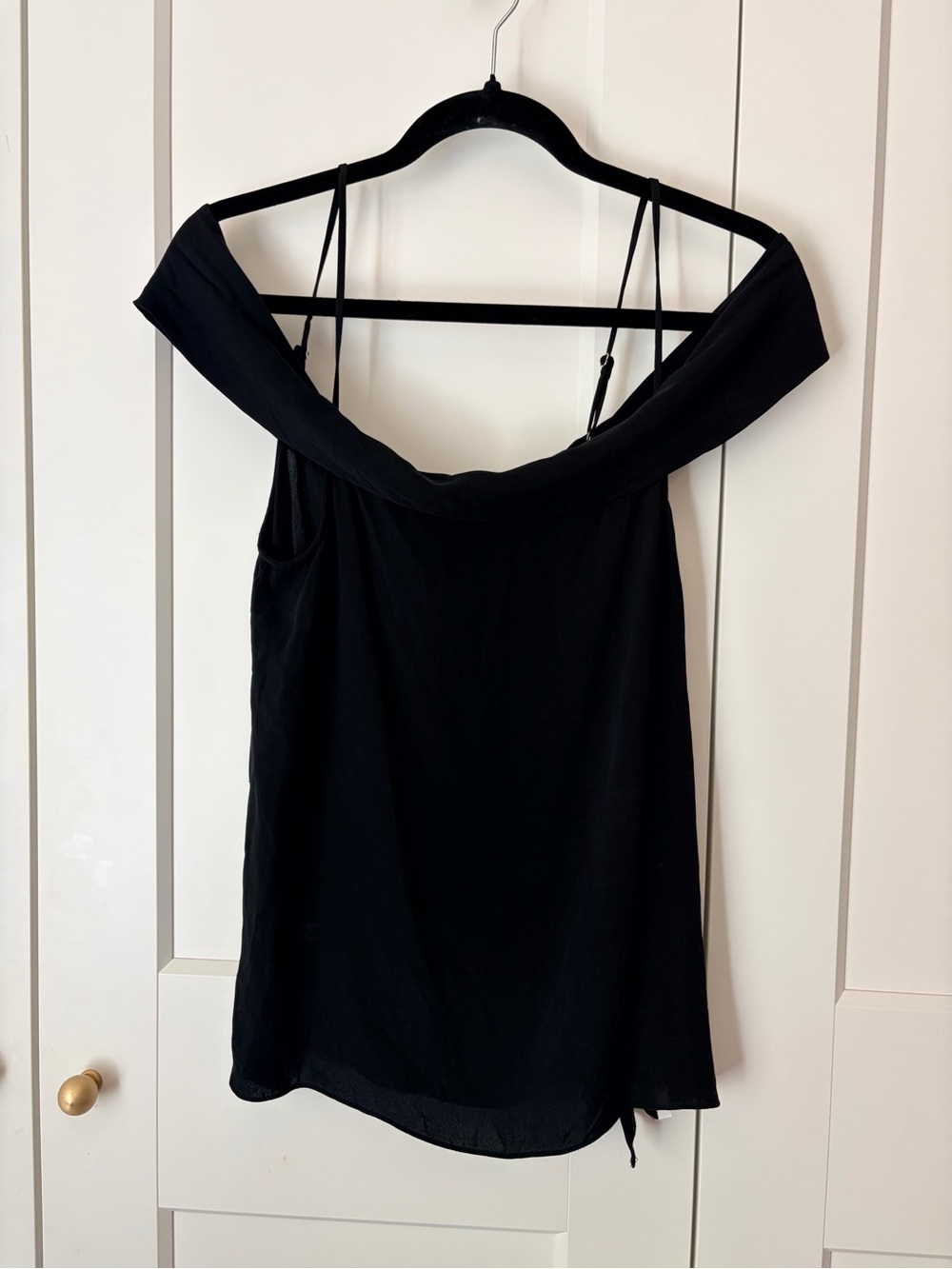 Theory Black Silk Off-Shoulder Camisole with Double Straps | M